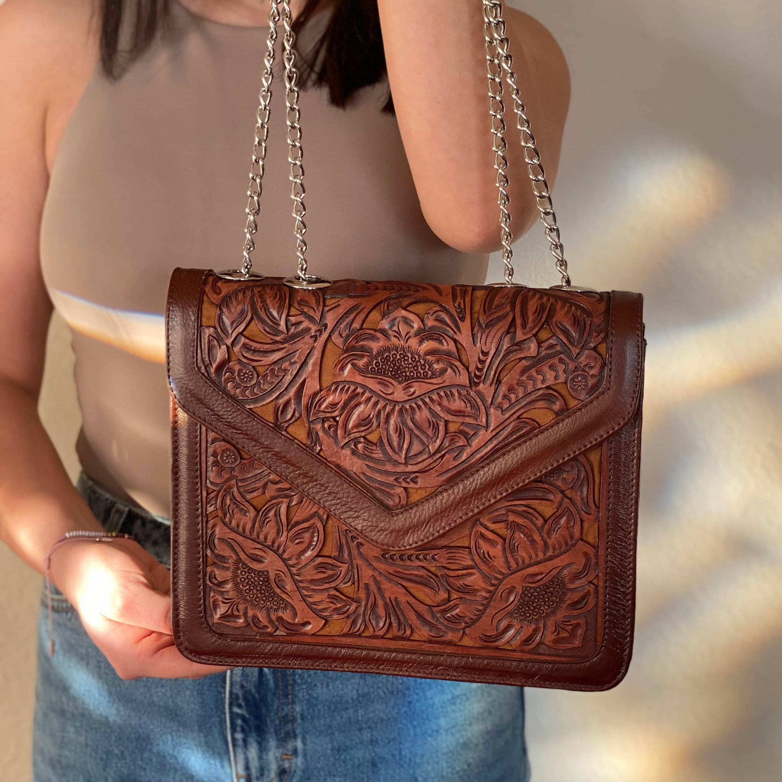 Hand carved leather handbags online