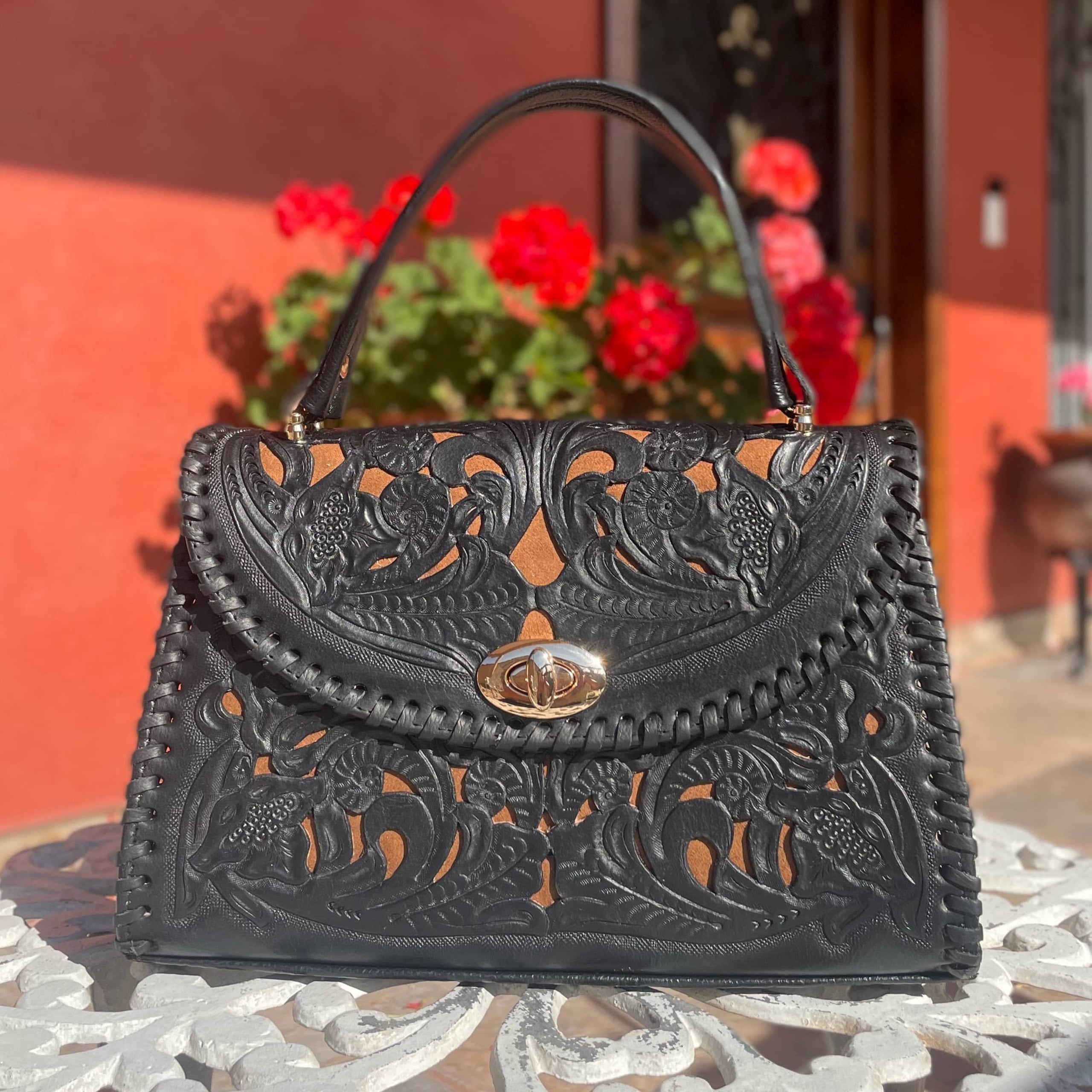 Mexican tooled leather purse sales