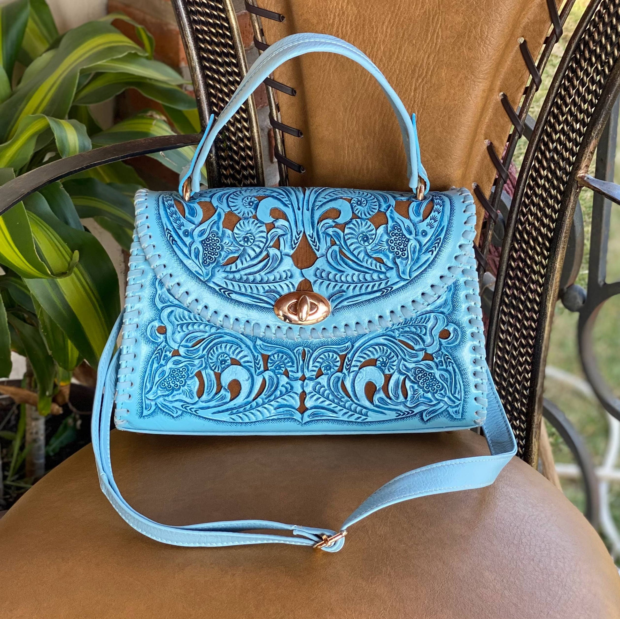 Mexican tooled leather purse sales